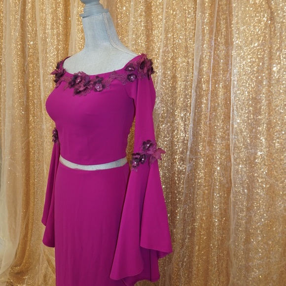 Purple Formal Gown | Long Sleeve Bell Sleeve Maxi Dress | Size 6 Evening / Prom - Picture 3 of 8